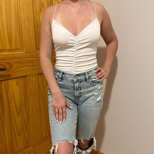 Scrunched white tank bodysuit